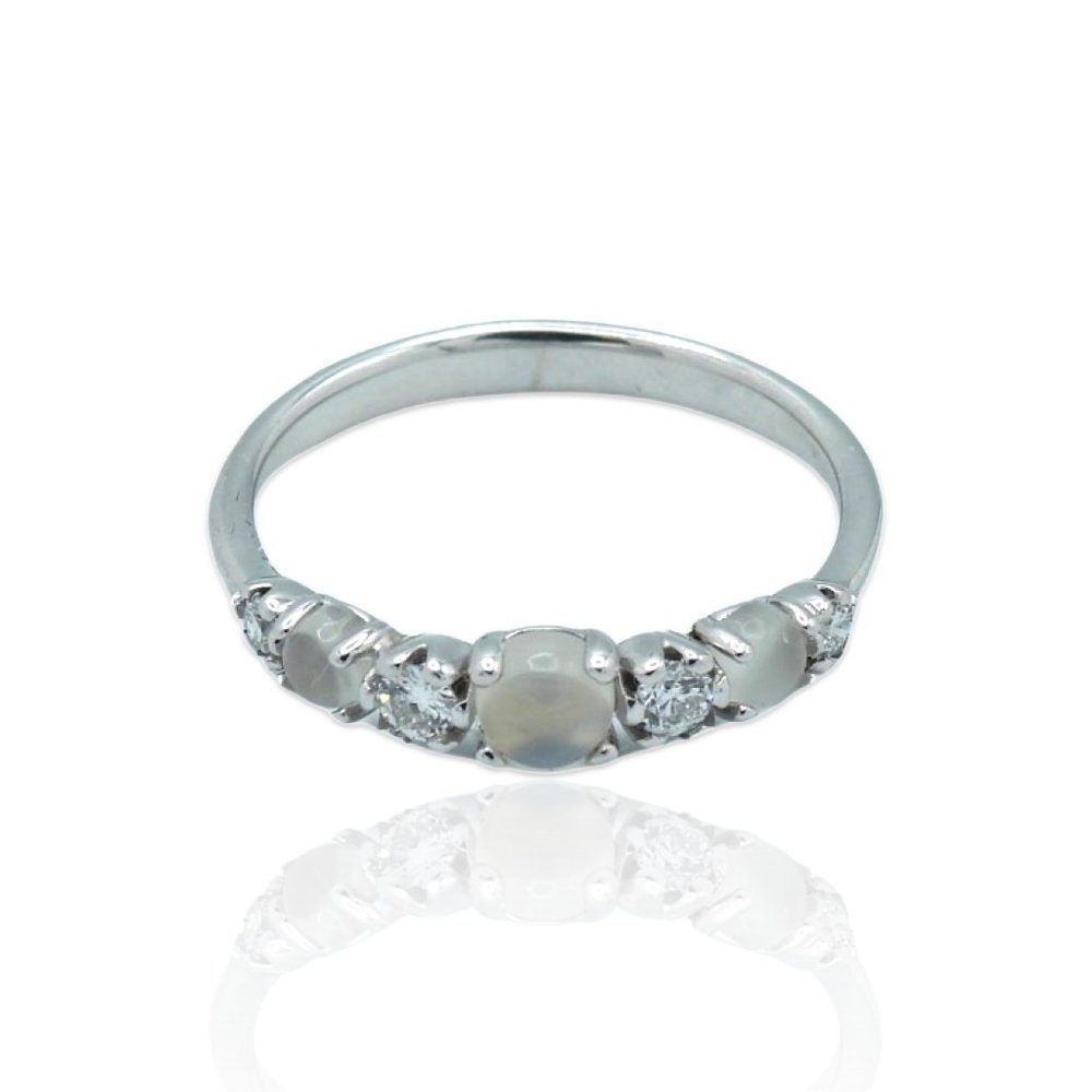 Superoro 18K White Gold Diamond Moonstone Ring